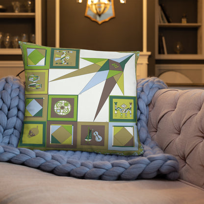 Pillow or Lumbar Bar Pillow Braniff Pucci Design Compass 1965 Gemini IV Collection Green Blue