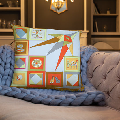 Pillow or Lumbar Bar Pillow Braniff Pucci Design Compass 1965 Gemini IV Collection Orange Blue