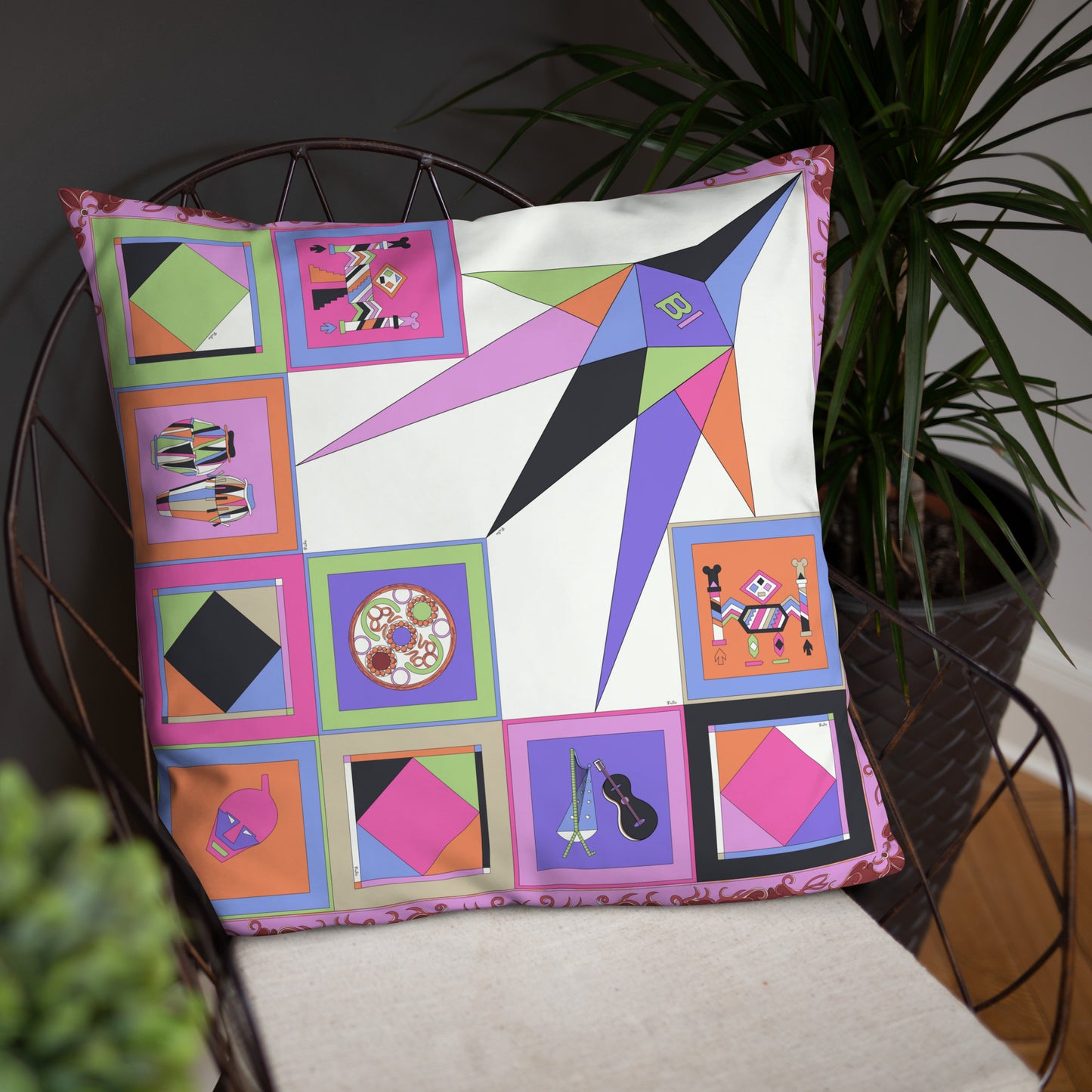 Pillow or Lumbar Bar Pillow Braniff Pucci Design Compass 1965 Gemini IV Collection Pink Purple