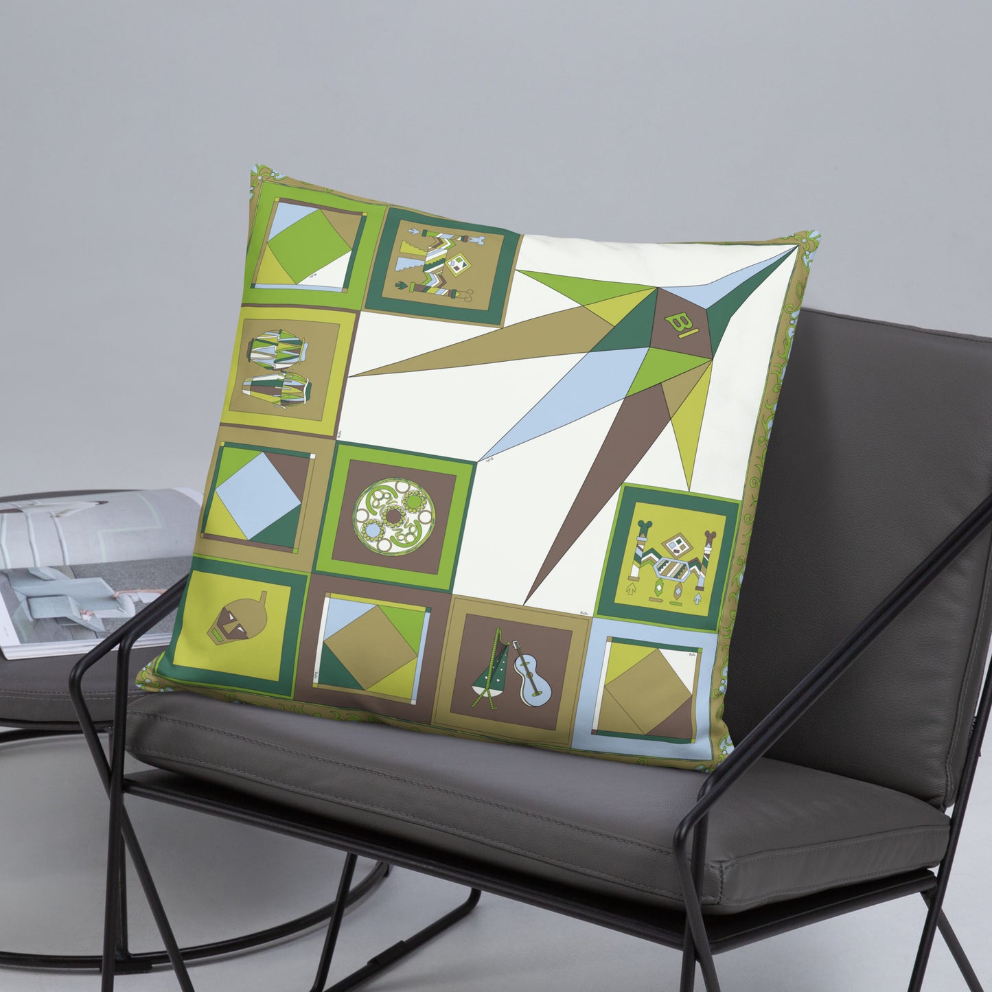 Pillow or Lumbar Bar Pillow Braniff Pucci Design Compass 1965 Gemini IV Collection Green Blue