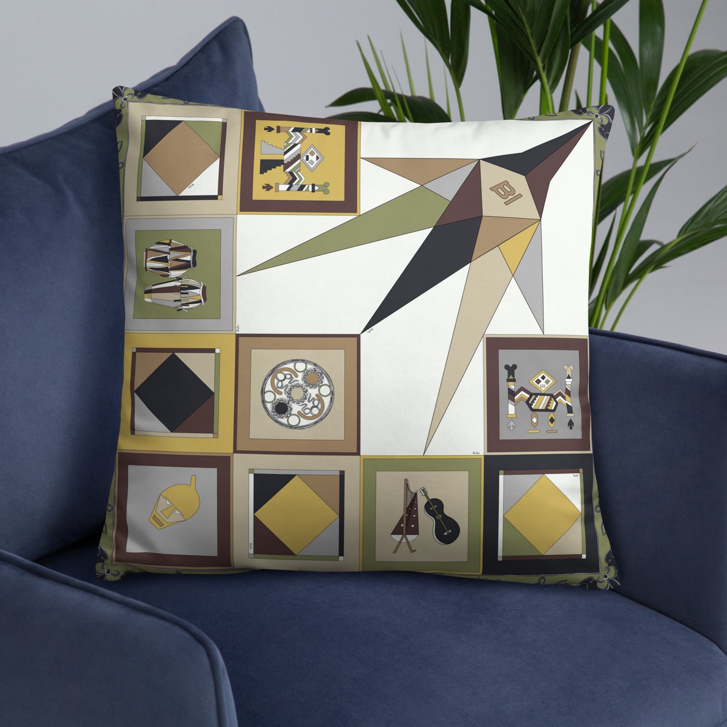 Pillow or Lumbar Bar Pillow Braniff Pucci Design Compass 1965 Gemini IV Collection Black Gold