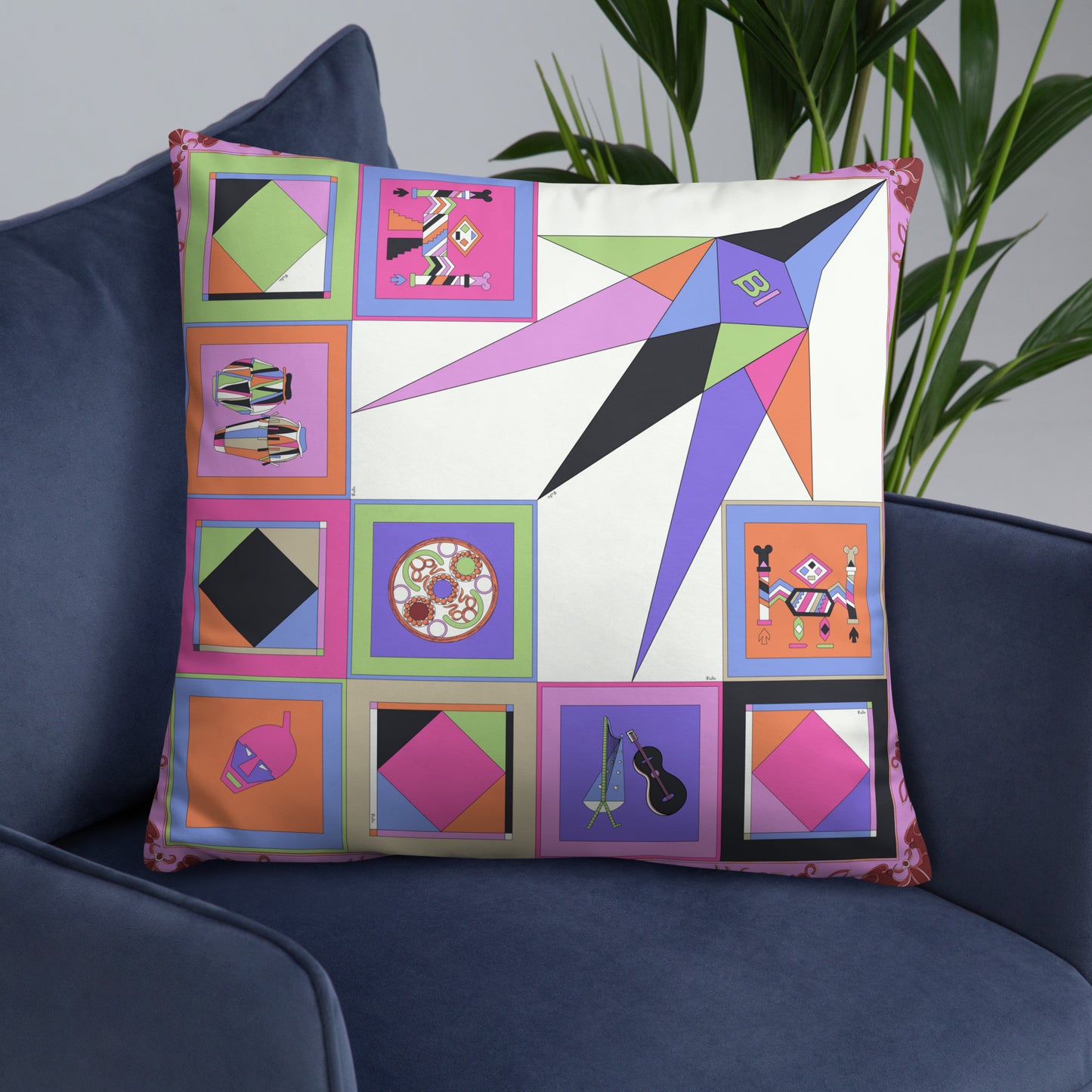 Pillow or Lumbar Bar Pillow Braniff Pucci Design Compass 1965 Gemini IV Collection Pink Purple