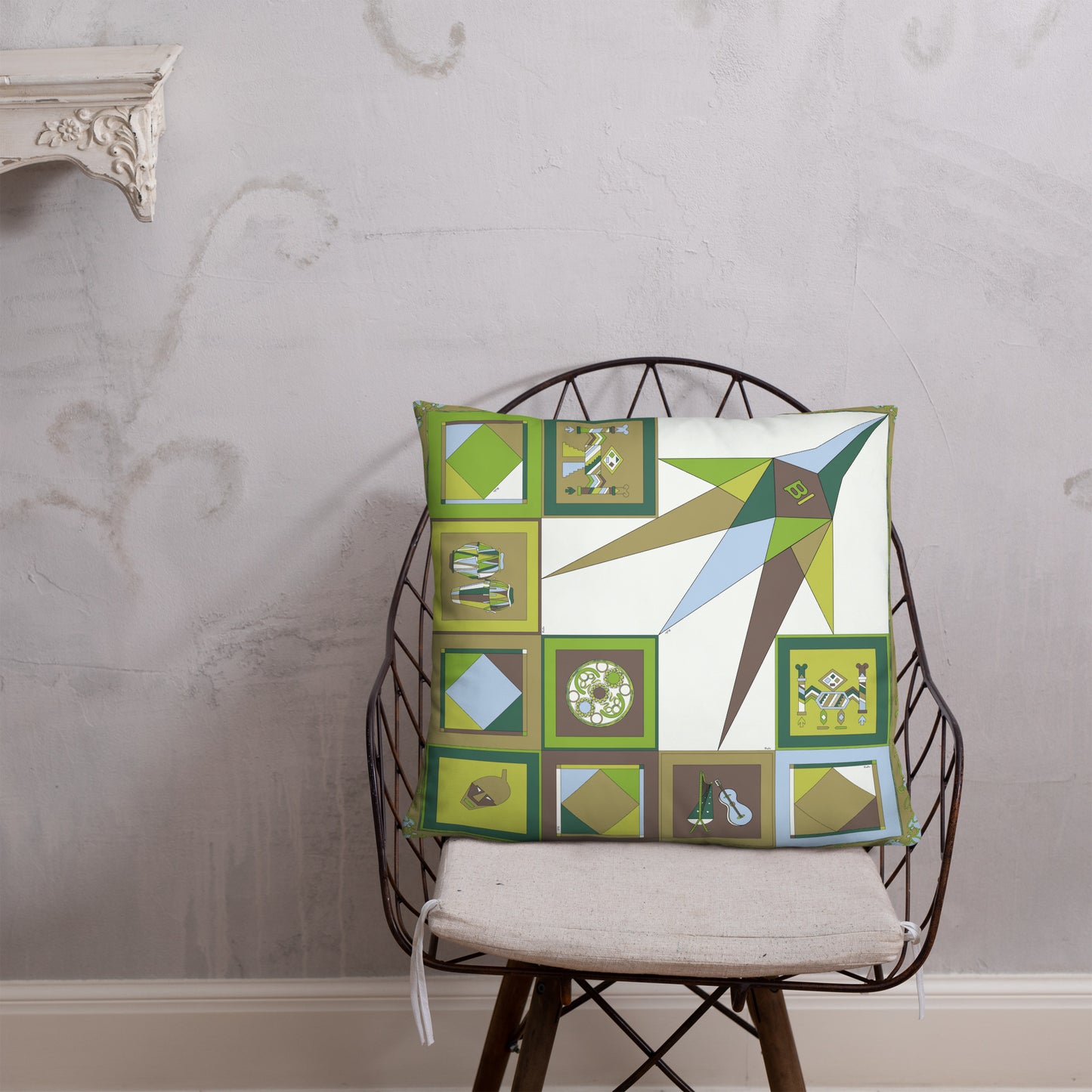 Pillow or Lumbar Bar Pillow Braniff Pucci Design Compass 1965 Gemini IV Collection Green Blue