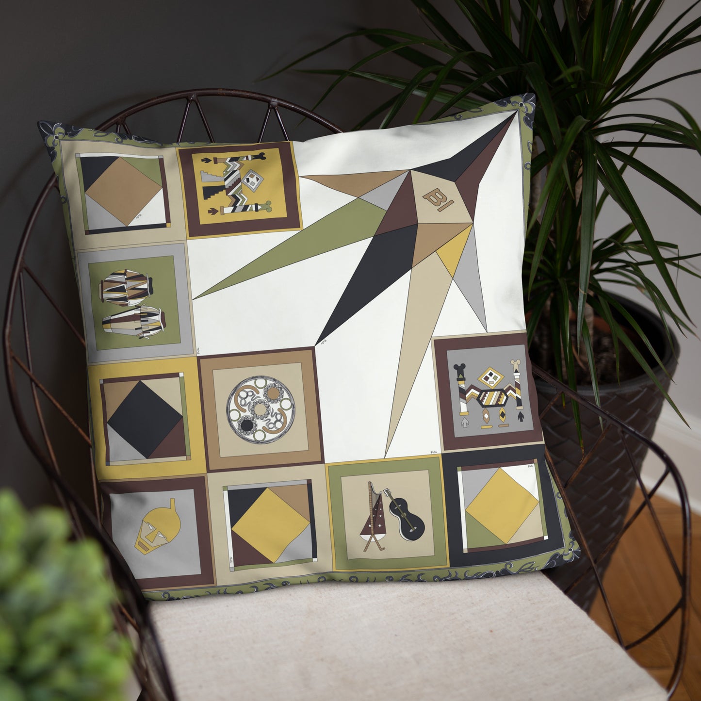 Pillow or Lumbar Bar Pillow Braniff Pucci Design Compass 1965 Gemini IV Collection Black Gold