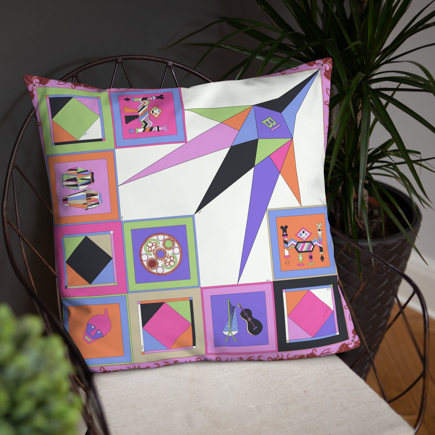 Pillow or Lumbar Bar Pillow Braniff Pucci Design Compass 1965 Gemini IV Collection Pink Purple