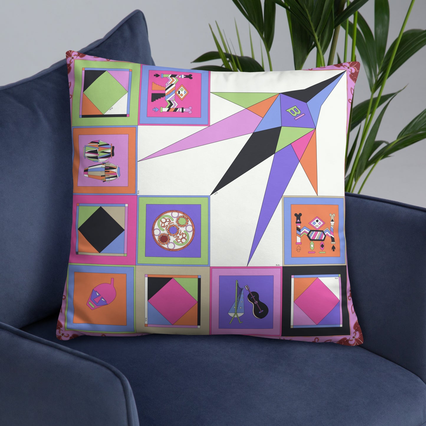 Pillow or Lumbar Bar Pillow Braniff Pucci Design Compass 1965 Gemini IV Collection Pink Purple