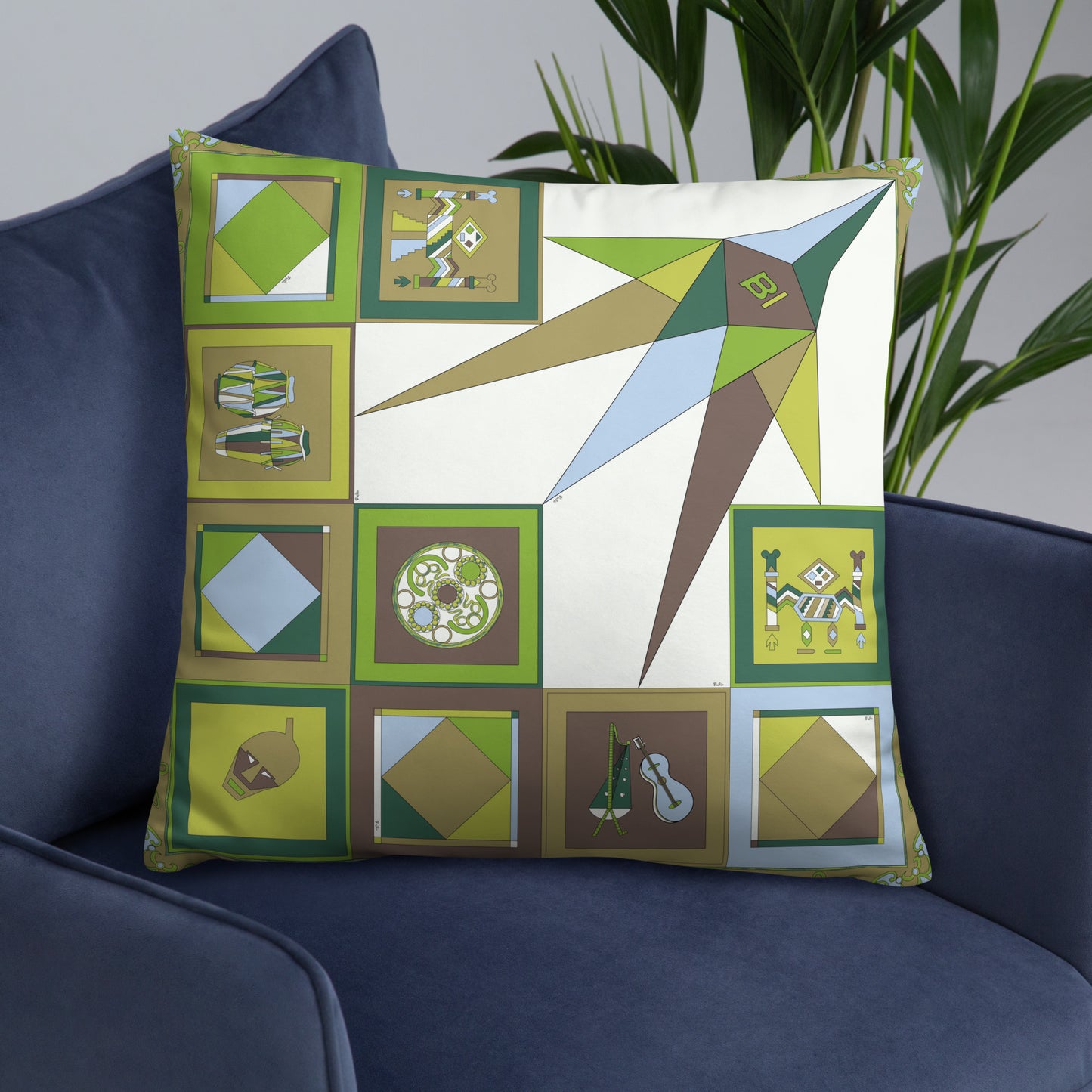 Pillow or Lumbar Bar Pillow Braniff Pucci Design Compass 1965 Gemini IV Collection Green Blue