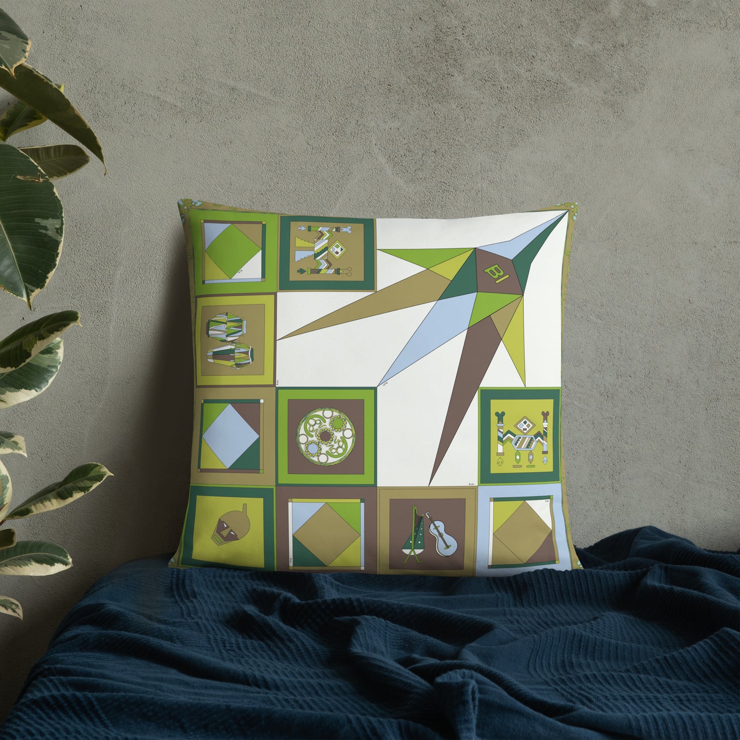 Pillow or Lumbar Bar Pillow Braniff Pucci Design Compass 1965 Gemini IV Collection Green Blue