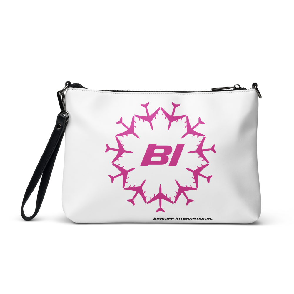 Crossbody Bag with Colorful Circle of Braniff Boeing 707 Jets Pink