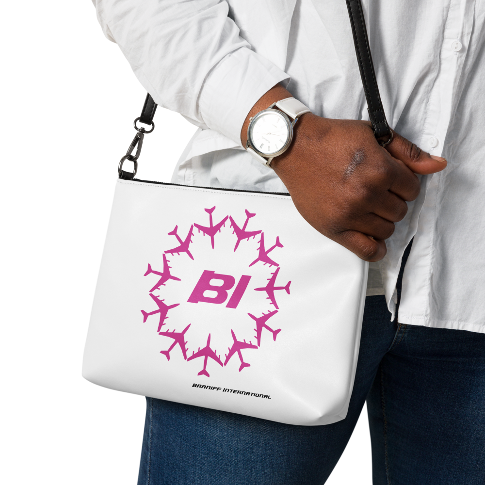 Crossbody Bag with Colorful Circle of Braniff Boeing 707 Jets Pink