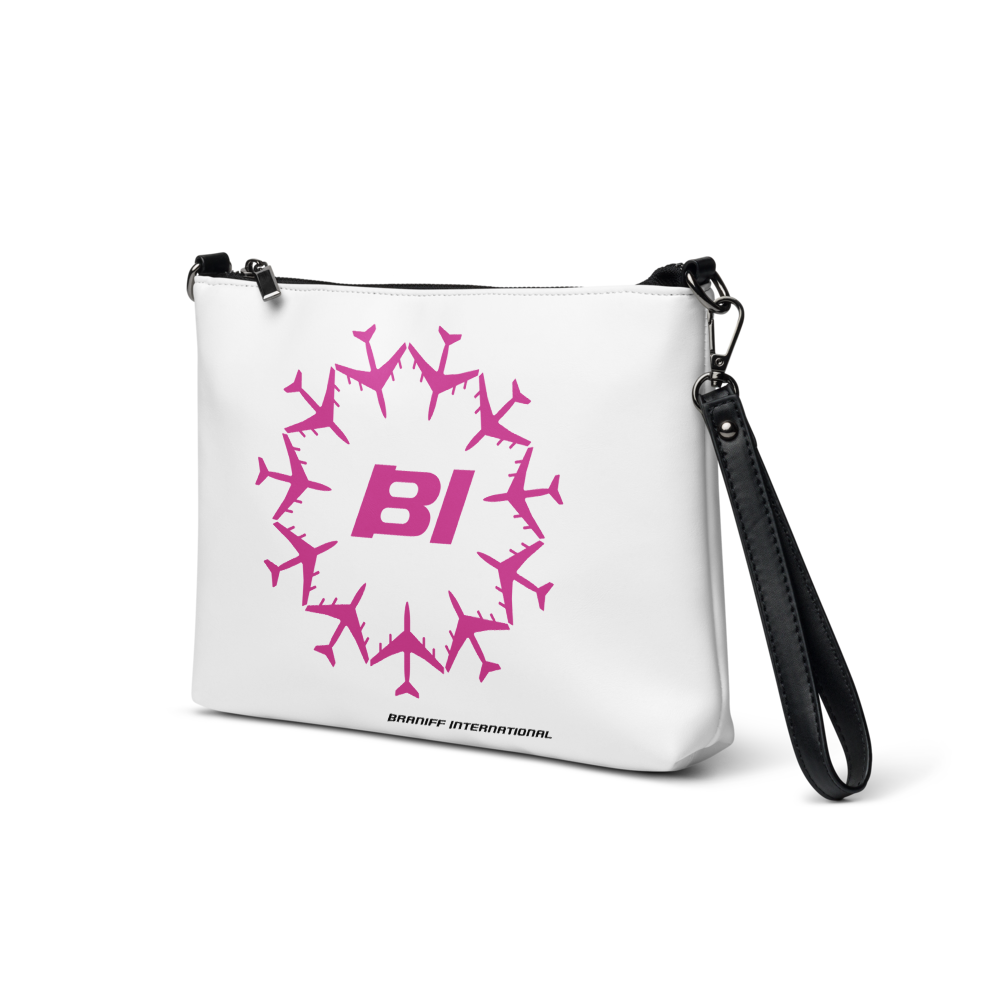 Crossbody Bag with Colorful Circle of Braniff Boeing 707 Jets Pink