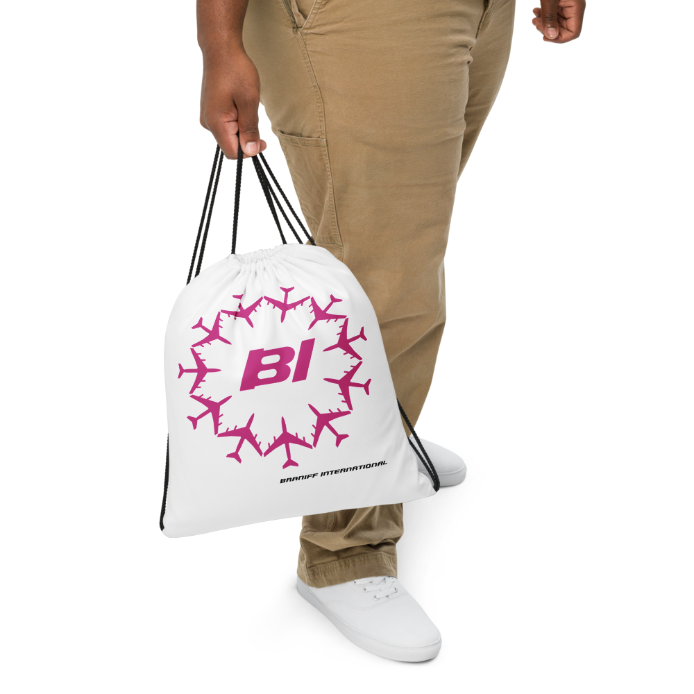 Drawstring Bag Backpack Braniff Circle of Boeing 707 Jets Pink