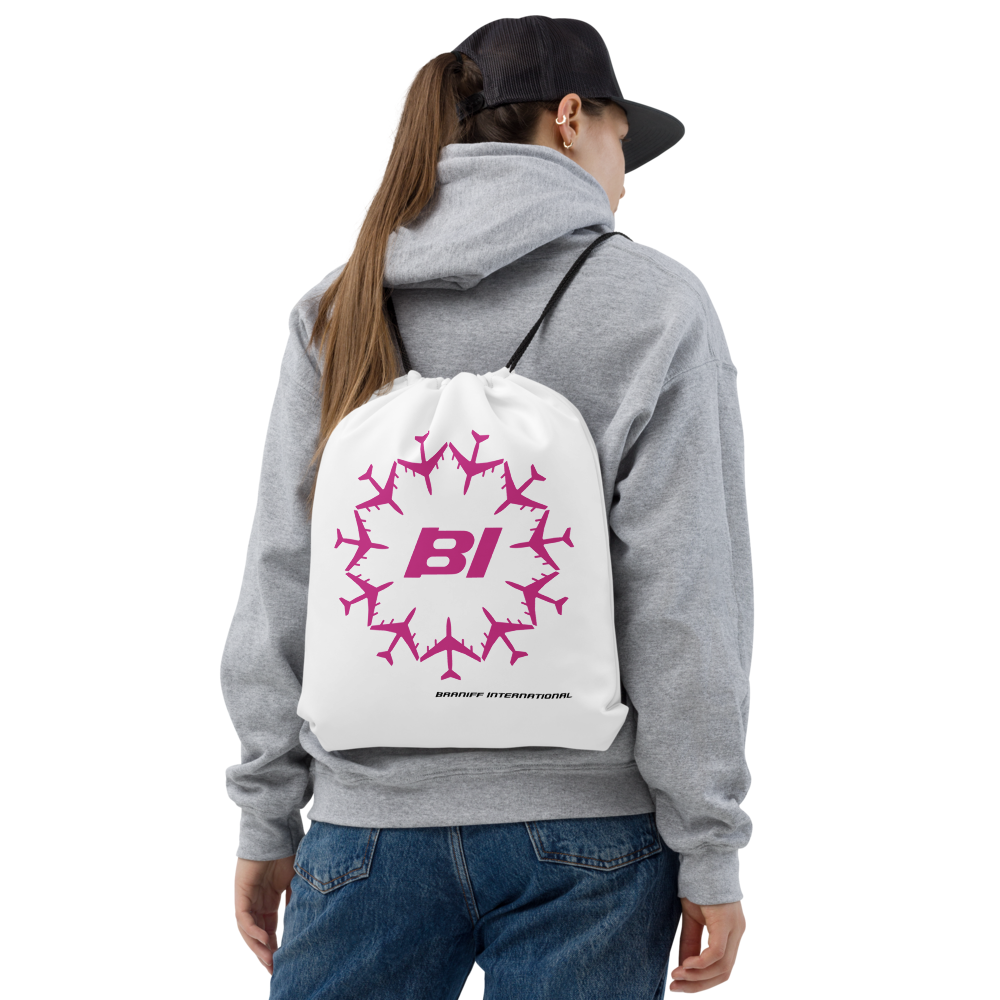 Drawstring Bag Backpack Braniff Circle of Boeing 707 Jets Pink