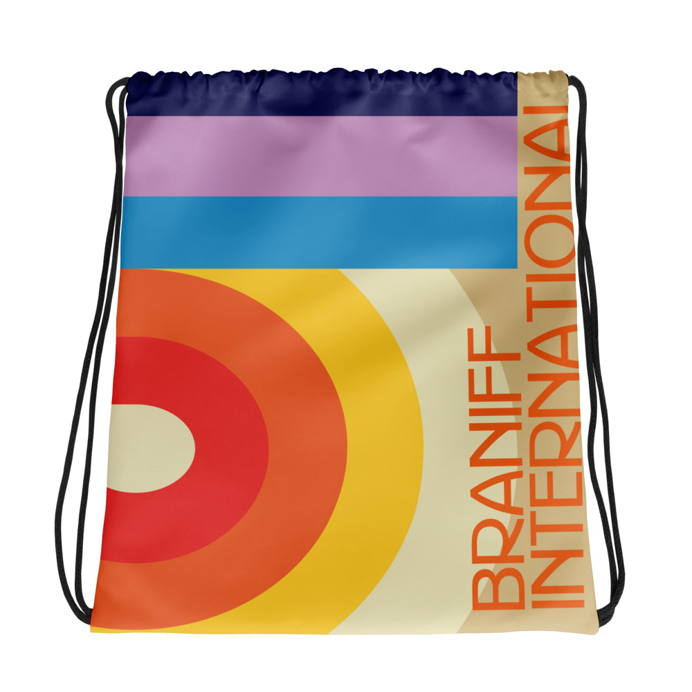 Drawstring Travel Bag Luggage Braniff DFW Airport Swirl Design 1973