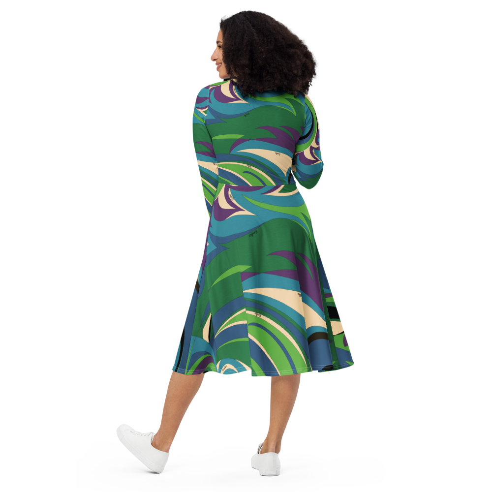 Dress Long Sleeve Women's Braniff Emilio Pucci Design 1974 Classic Collection Blue Turquoise