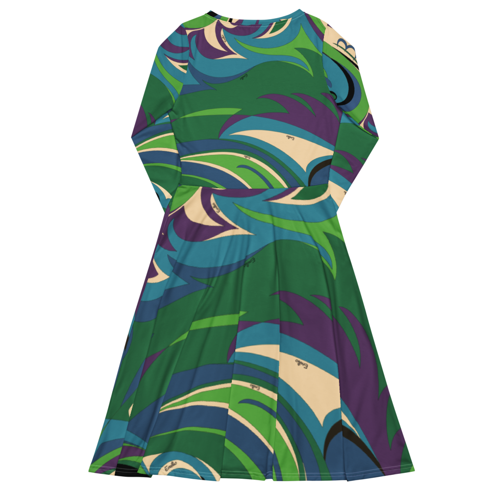 Dress Long Sleeve Women's Braniff Emilio Pucci Design 1974 Classic Collection Blue Turquoise