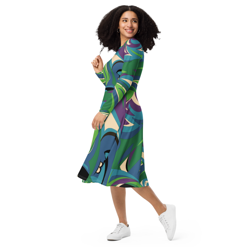 Dress Long Sleeve Women's Braniff Emilio Pucci Design 1974 Classic Collection Blue Turquoise