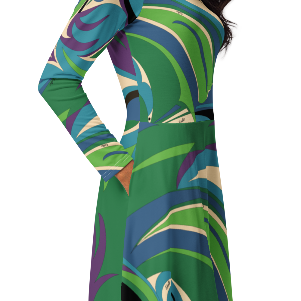 Dress Long Sleeve Women's Braniff Emilio Pucci Design 1974 Classic Collection Blue Turquoise