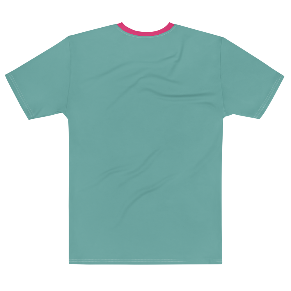 Shirt Short Sleeve Men's Women's Braniff Hawaii BI Logo Pink and Turquoise