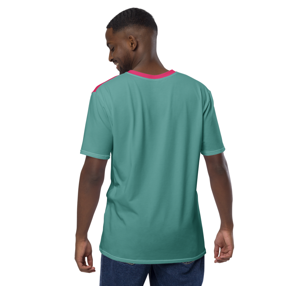 Shirt Short Sleeve Men's Women's Braniff Hawaii BI Logo Pink and Turquoise