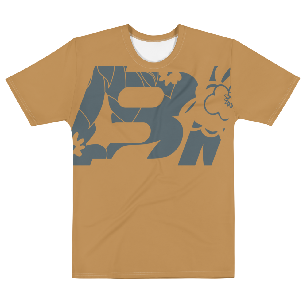 Shirt Short Sleeve Men's Women's Braniff Hawaii BI Logo Ochre and Gray