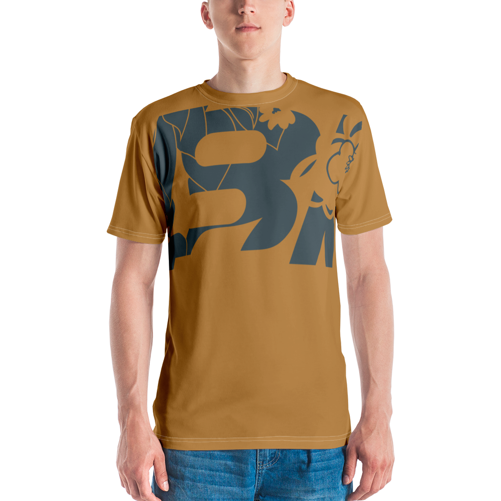 Shirt Short Sleeve Men's Women's Braniff Hawaii BI Logo Ochre and Gray