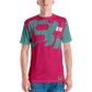 Shirt Short Sleeve Men's Women's Braniff Hawaii BI Logo Pink and Turquoise