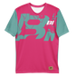 Shirt Short Sleeve Men's Women's Braniff Hawaii BI Logo Pink and Turquoise