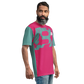 Shirt Short Sleeve Men's Women's Braniff Hawaii BI Logo Pink and Turquoise