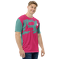 Shirt Short Sleeve Men's Women's Braniff Hawaii BI Logo Pink and Turquoise