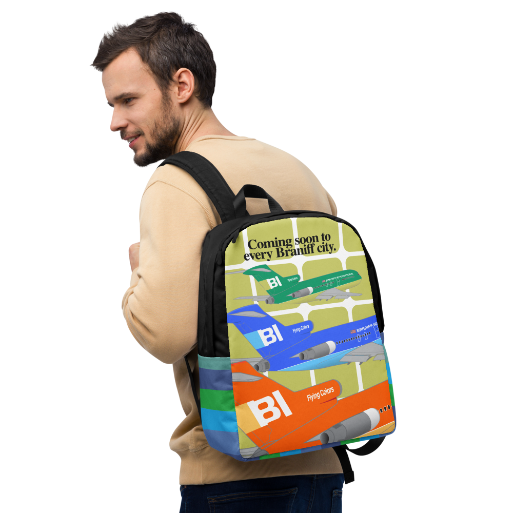 Backpack Braniff Coming Soon to Every Braniff City Boeing 727 Two Tone 1971 Green
