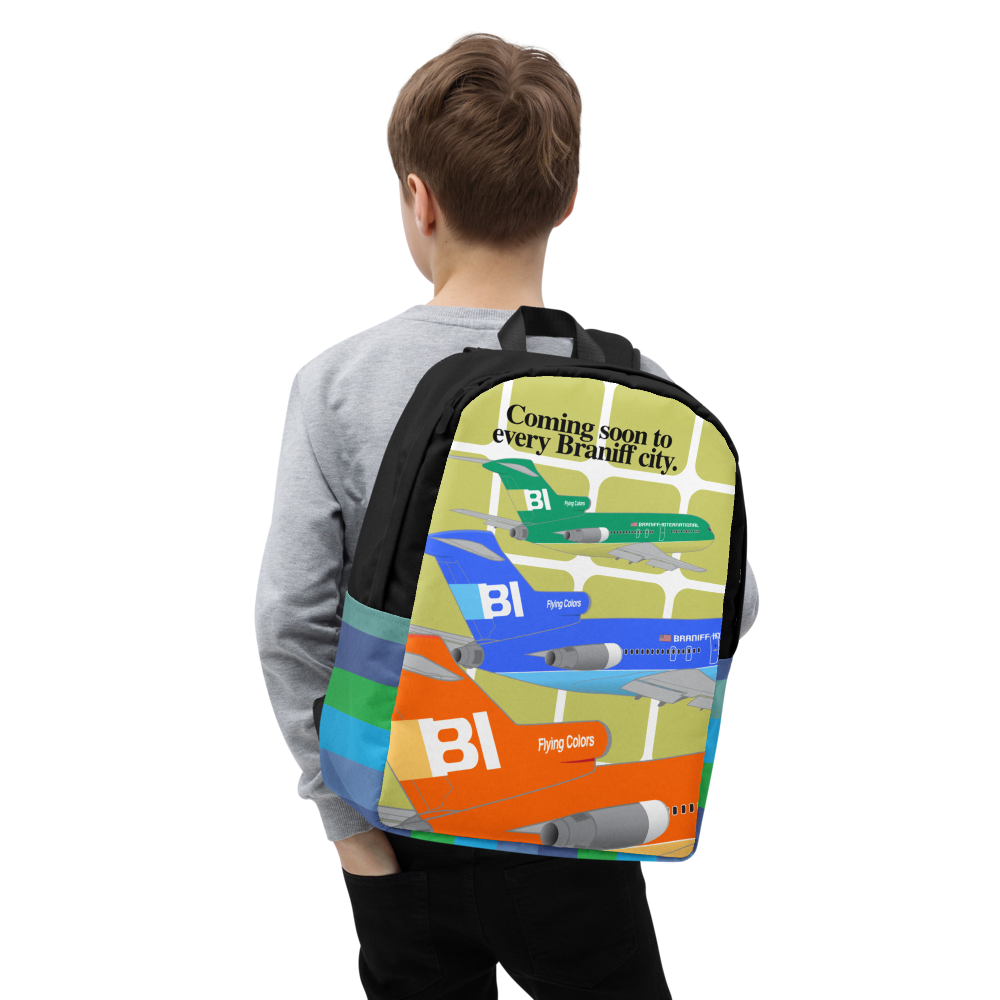 Backpack Braniff Coming Soon to Every Braniff City Boeing 727 Two Tone 1971 Green