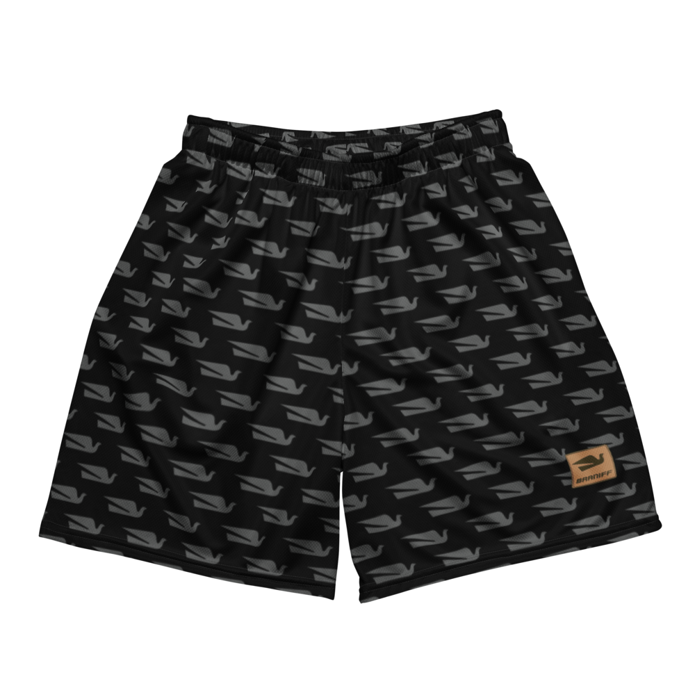 Shorts Men's Women's Braniff Alexander Girard Design Bluebird of Happiness Black Gray