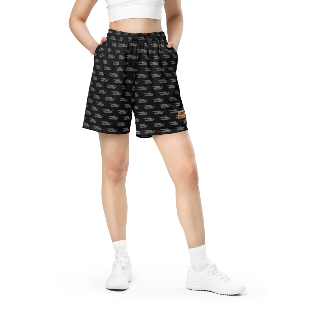 Shorts Men's Women's Braniff Alexander Girard Design Bluebird of Happiness Black Gray