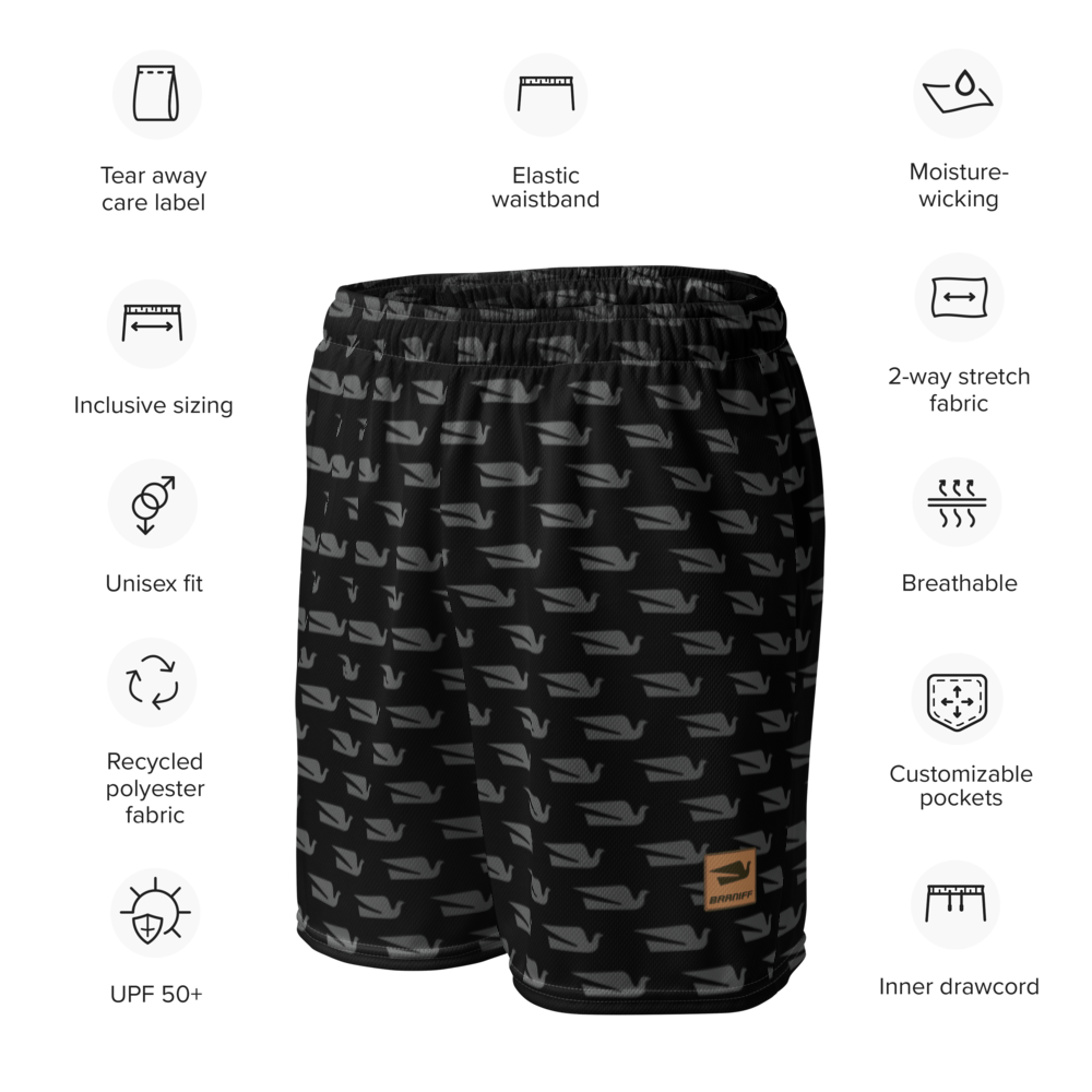 Shorts Men's Women's Braniff Alexander Girard Design Bluebird of Happiness Black Gray