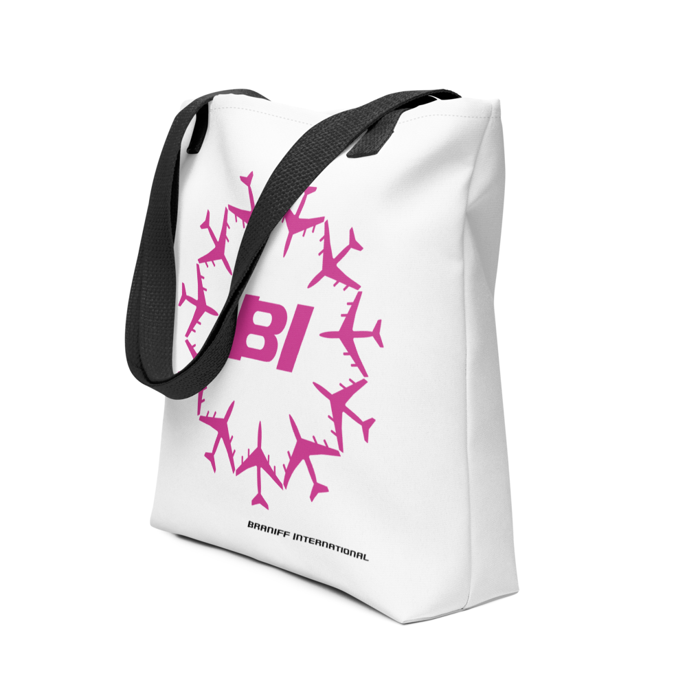 Tote Bag All Over Print with Braniff Circle of Boeing 707 in Pink