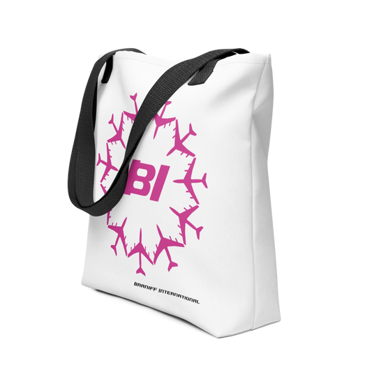 Tote Bag All Over Print with Braniff Circle of Boeing 707 in Pink