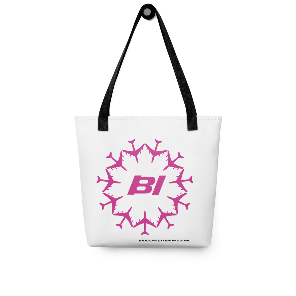 Tote Bag All Over Print with Braniff Circle of Boeing 707 in Pink