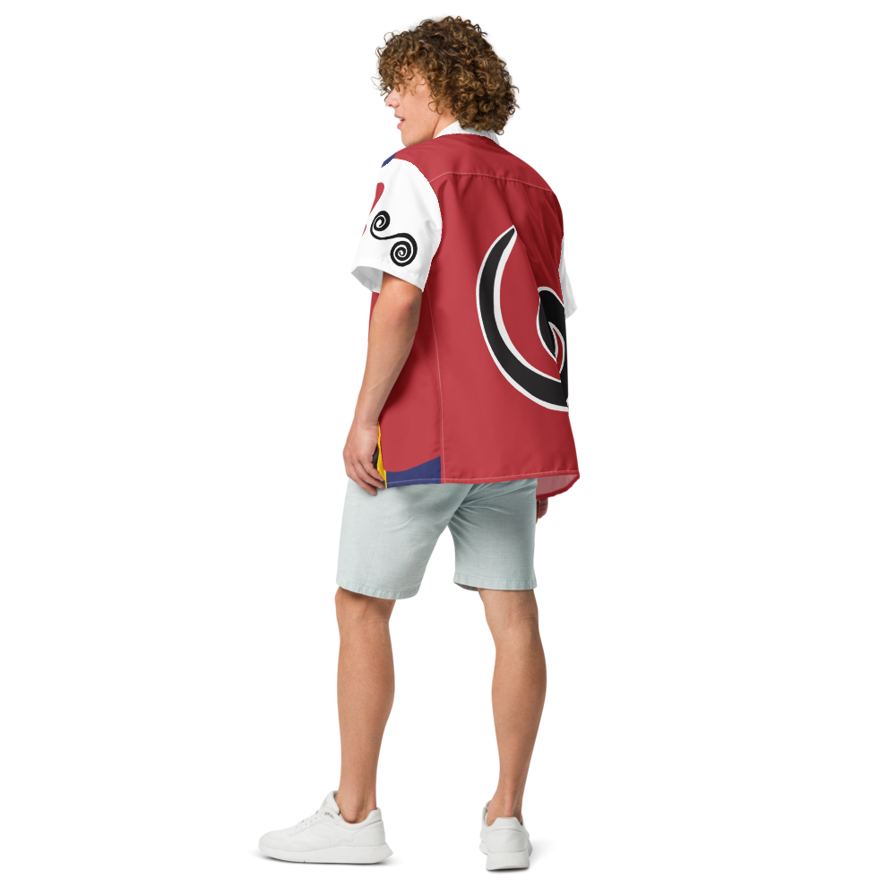 Shirt Button Up Short Sleeve Men's Women's Braniff Alexander Calder Designs Flying Colors of the United States DC-8-62 1973