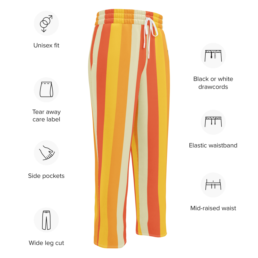 Sweat Pants Men's Women's Wide Leg Joggers Lounge Braniff Alexander Girard Design Stripes Yellow Beige 1965