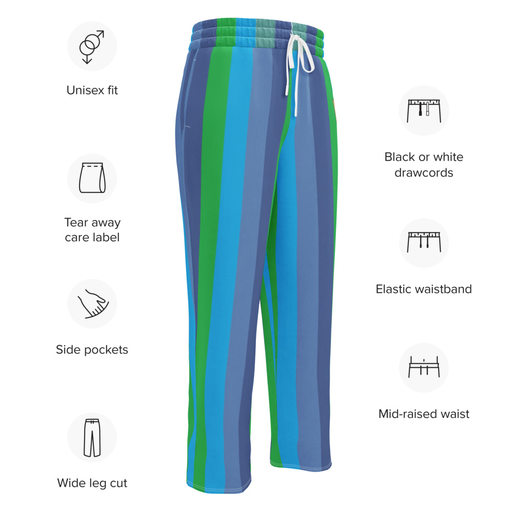 Sweat Pants Wide Leg Joggers Lounge Braniff Alexander Girard Design Stripes Blue 1965