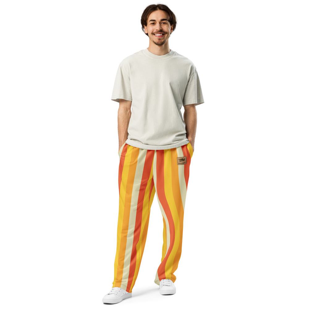 Sweat Pants Men's Women's Wide Leg Joggers Lounge Braniff Alexander Girard Design Stripes Yellow Beige 1965