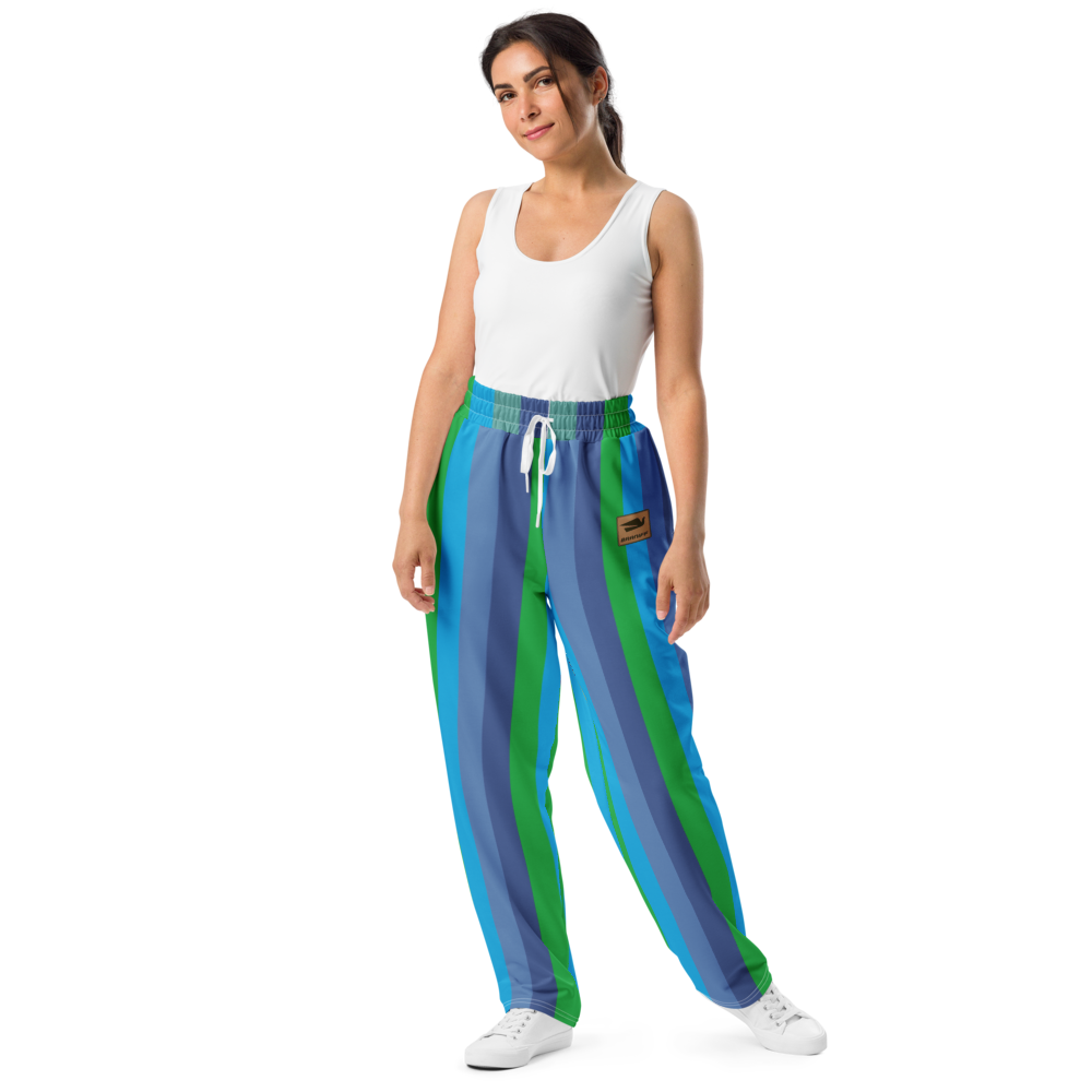 Sweat Pants Wide Leg Joggers Lounge Braniff Alexander Girard Design Stripes Blue 1965