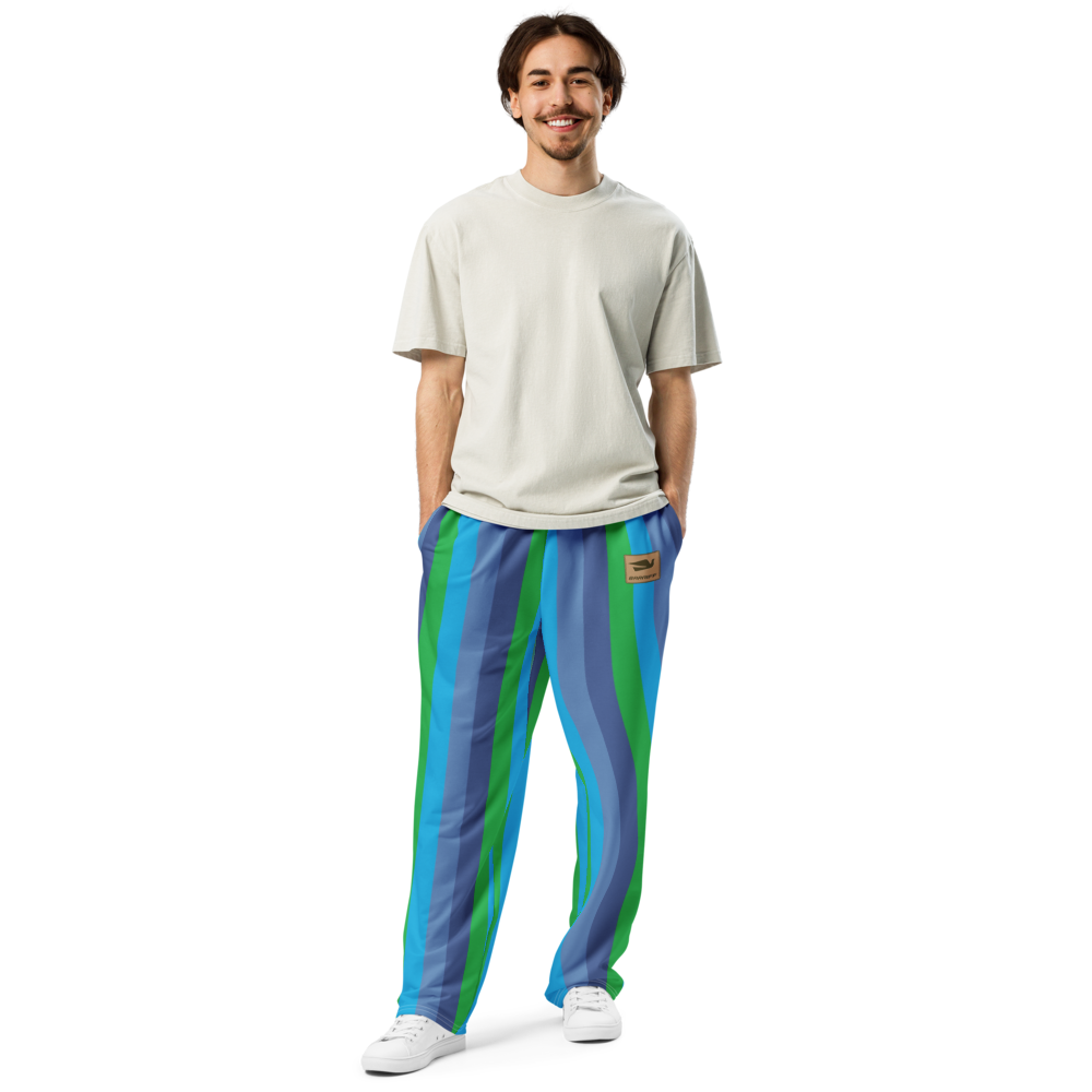 Sweat Pants Wide Leg Joggers Lounge Braniff Alexander Girard Design Stripes Blue 1965