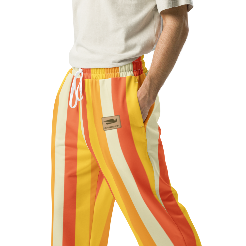 Sweat Pants Men's Women's Wide Leg Joggers Lounge Braniff Alexander Girard Design Stripes Yellow Beige 1965