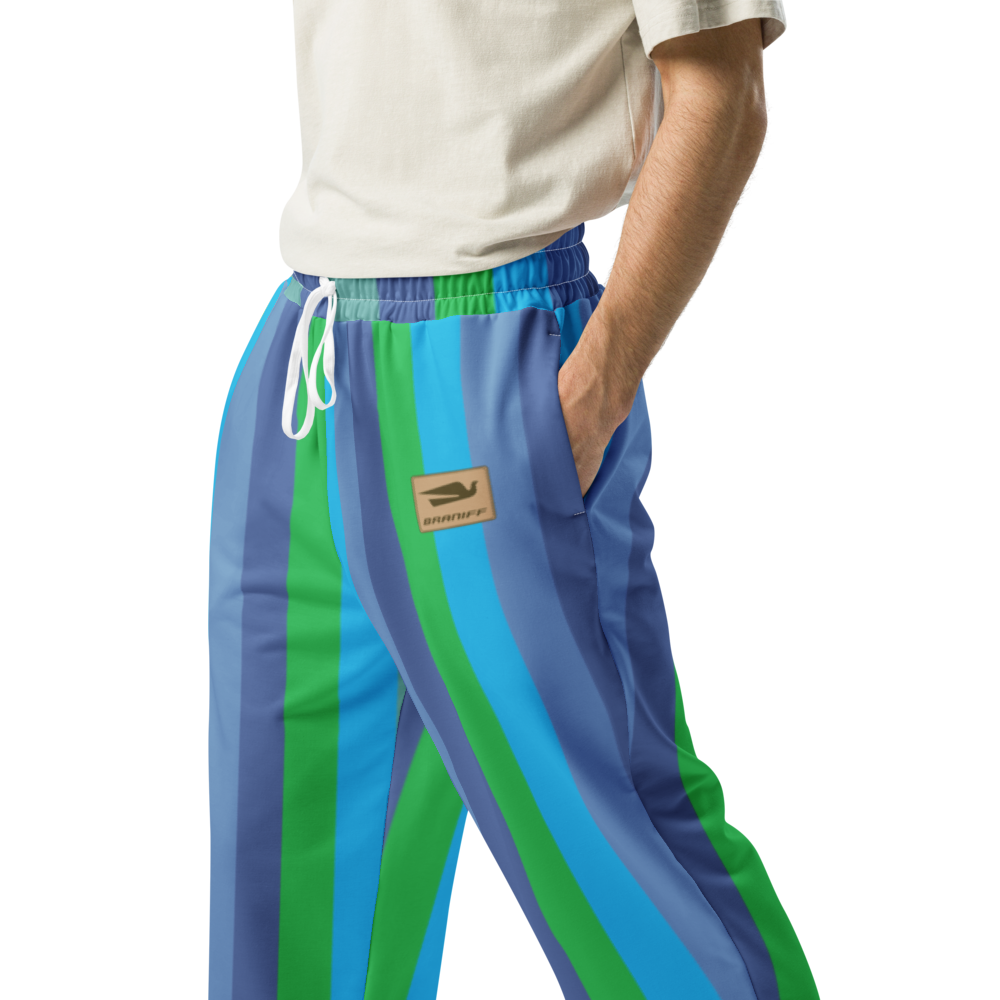 Sweat Pants Wide Leg Joggers Lounge Braniff Alexander Girard Design Stripes Blue 1965