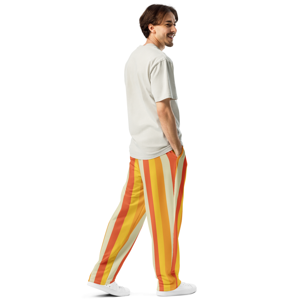 Sweat Pants Men's Women's Wide Leg Joggers Lounge Braniff Alexander Girard Design Stripes Yellow Beige 1965