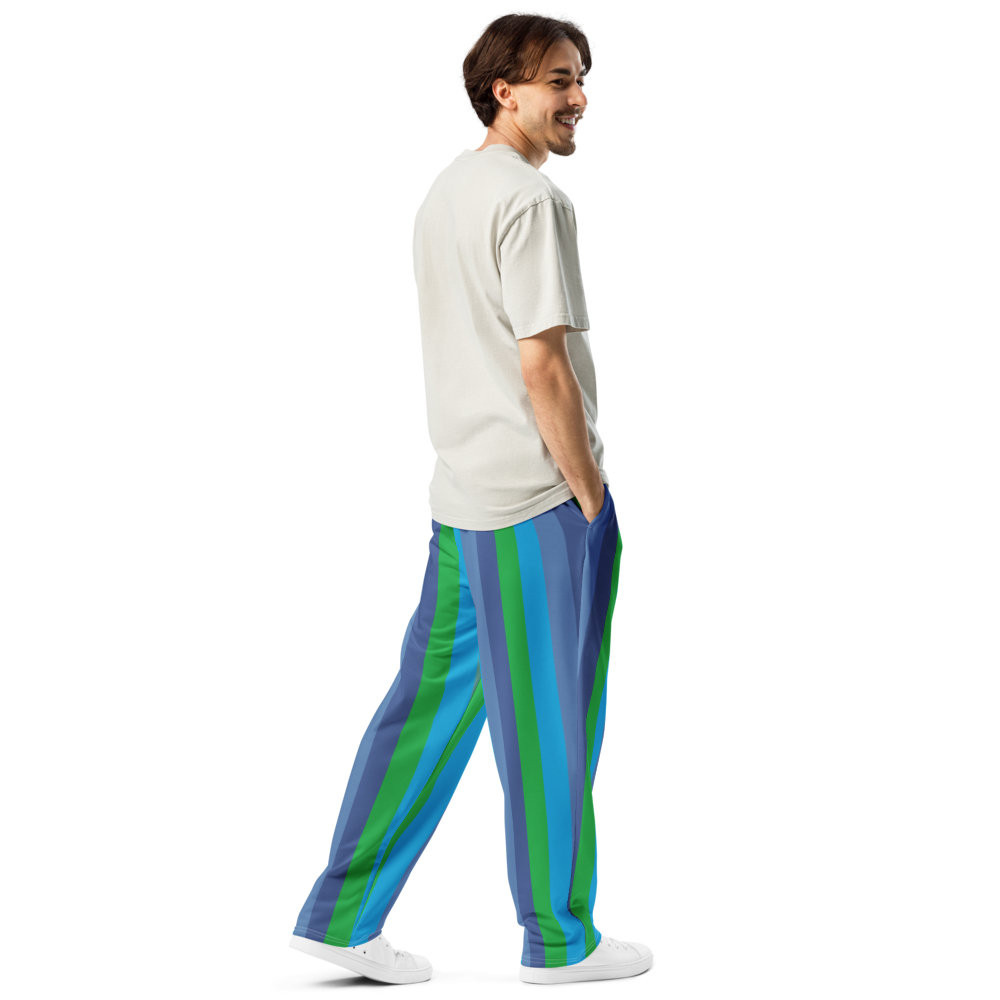 Sweat Pants Wide Leg Joggers Lounge Braniff Alexander Girard Design Stripes Blue 1965