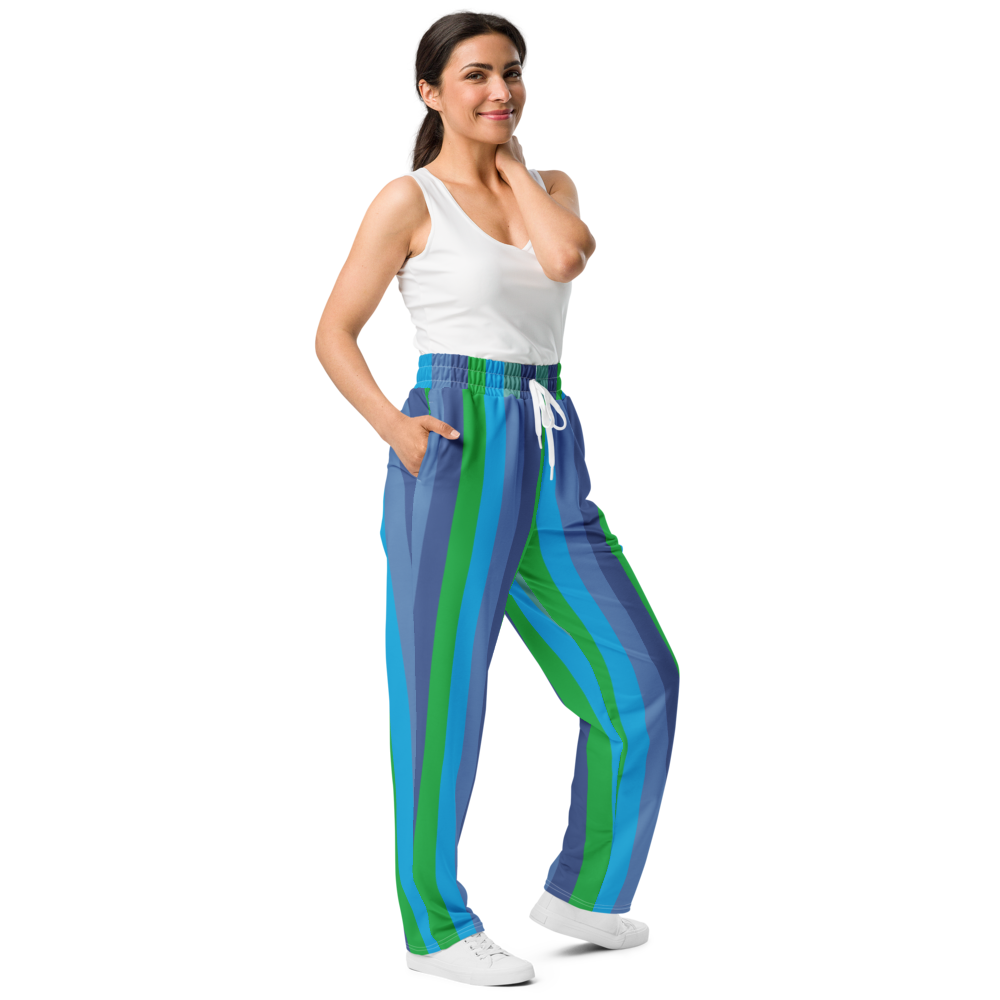 Sweat Pants Wide Leg Joggers Lounge Braniff Alexander Girard Design Stripes Blue 1965
