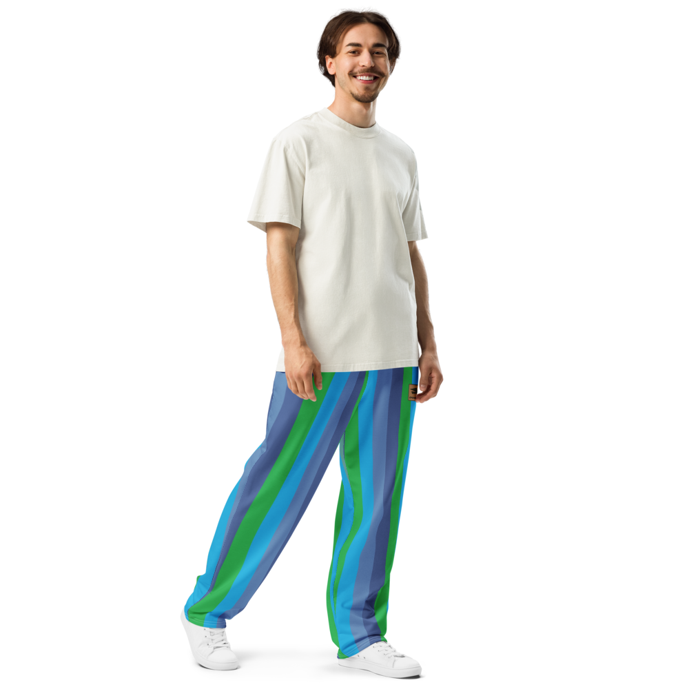 Sweat Pants Wide Leg Joggers Lounge Braniff Alexander Girard Design Stripes Blue 1965